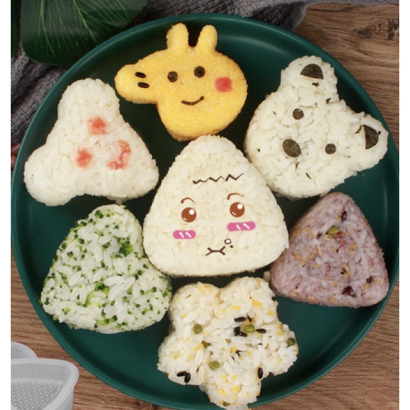 COMBO SET 4 KHUÔN ÉP CƠM SHUSHI, CƠM NẮM TẠO HÌNH HEO, GẤU, HOA, TIM