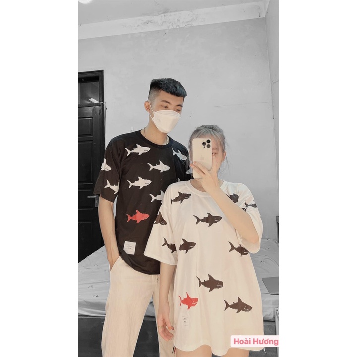 Áo Phông Cá Mập Đen Đỏ Siêu Hót.Áo Thun Nam Nữ với chất liệu  cotton from rộng