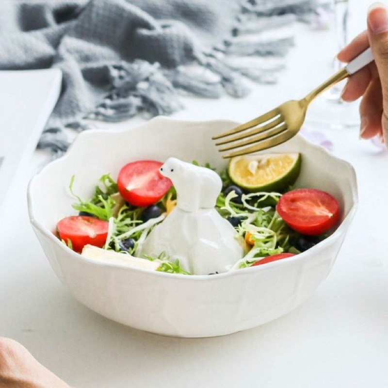 Bát sứ Salad Soup gấu trắng
