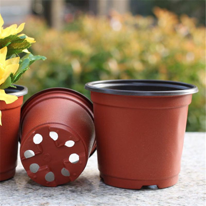 50/100pcs Chậu Nhựa Mỏng Dẽo Nâu Đỏ, Vành Cứng Trồng Cây, Ươm Cây, Gieo Mầm 9*6*8cm