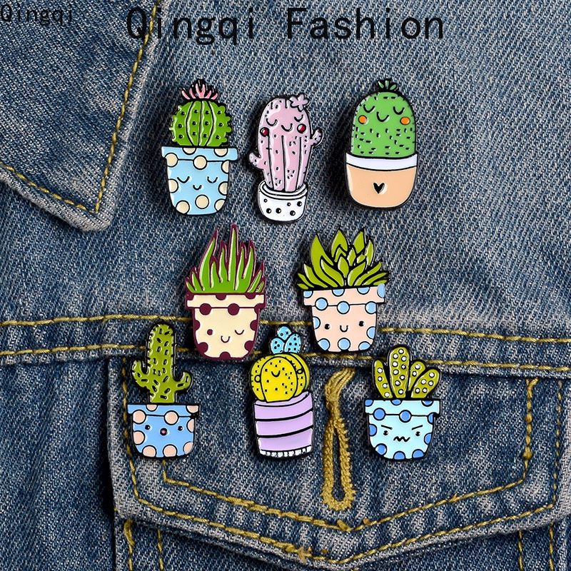 Ghim cài áo Miss Zoe tráng men hình chậu cây xương rồng dễ thương 30 kiểu làm quà tặng cho bạn bè trẻ em
