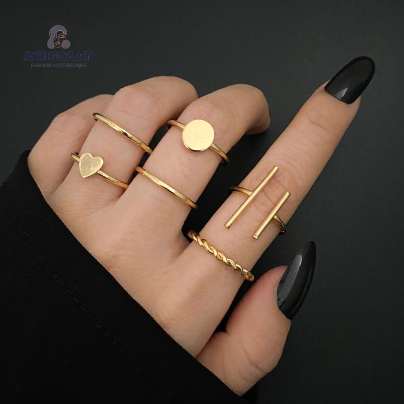 ✨✨Set 6 Nhẫn Đeo Khớp Ngón Tay Hợp Kim Phong Cách Vintage Sáng Tạo