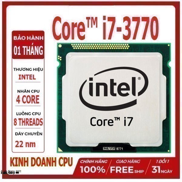 Bộ vi xử lý Intel Core i7 3770 3.40GHz(up to 3.9GHz, 4 lõi,8 luồng)