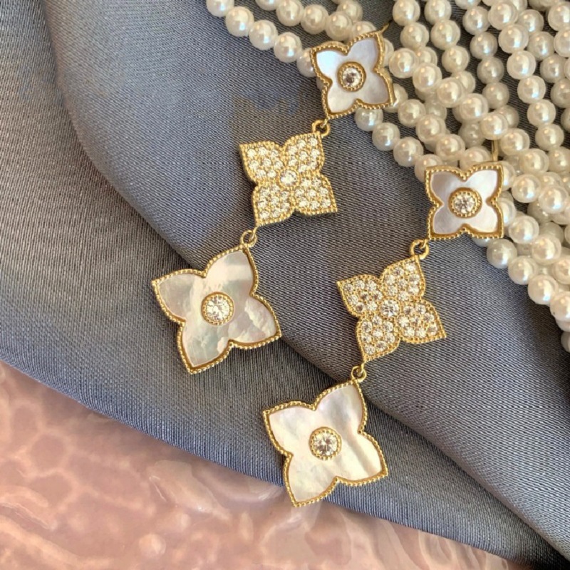 Bông Tai Hình Cỏ Bốn Lá Đính Đá Zircon Bằng Bạc 925 Thời Trang Phong Cách Hàn Quốc 2022 Dành Cho Nữ