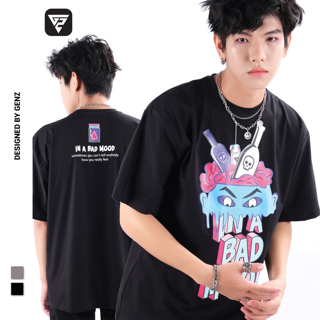 Áo thun tay lỡ GENZ phông Unisex nam nữ Cotton oversize form rộng In Bad Mood