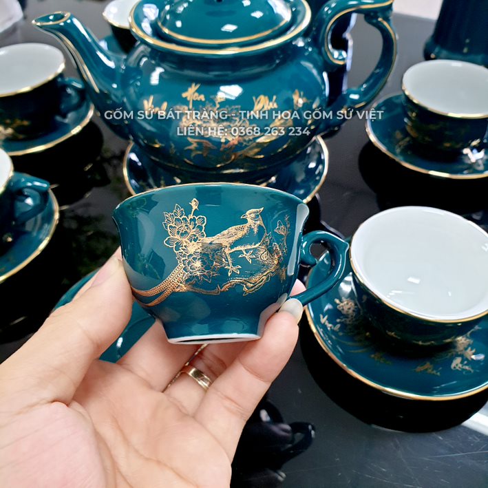 2 chén 2 đĩa vinh hoa phú quý xanh mallard