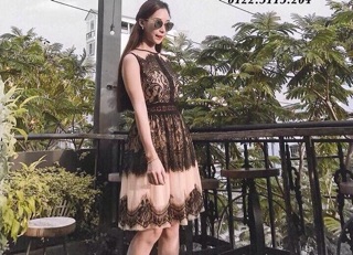 Đầm xoè sát nách ren phối lưới ( hàng nhập) 