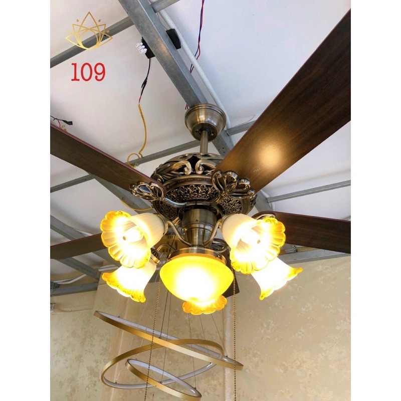 Quạt Trần Đèn 5 Cánh Gỗ Động Cơ Lõi Đồng 109