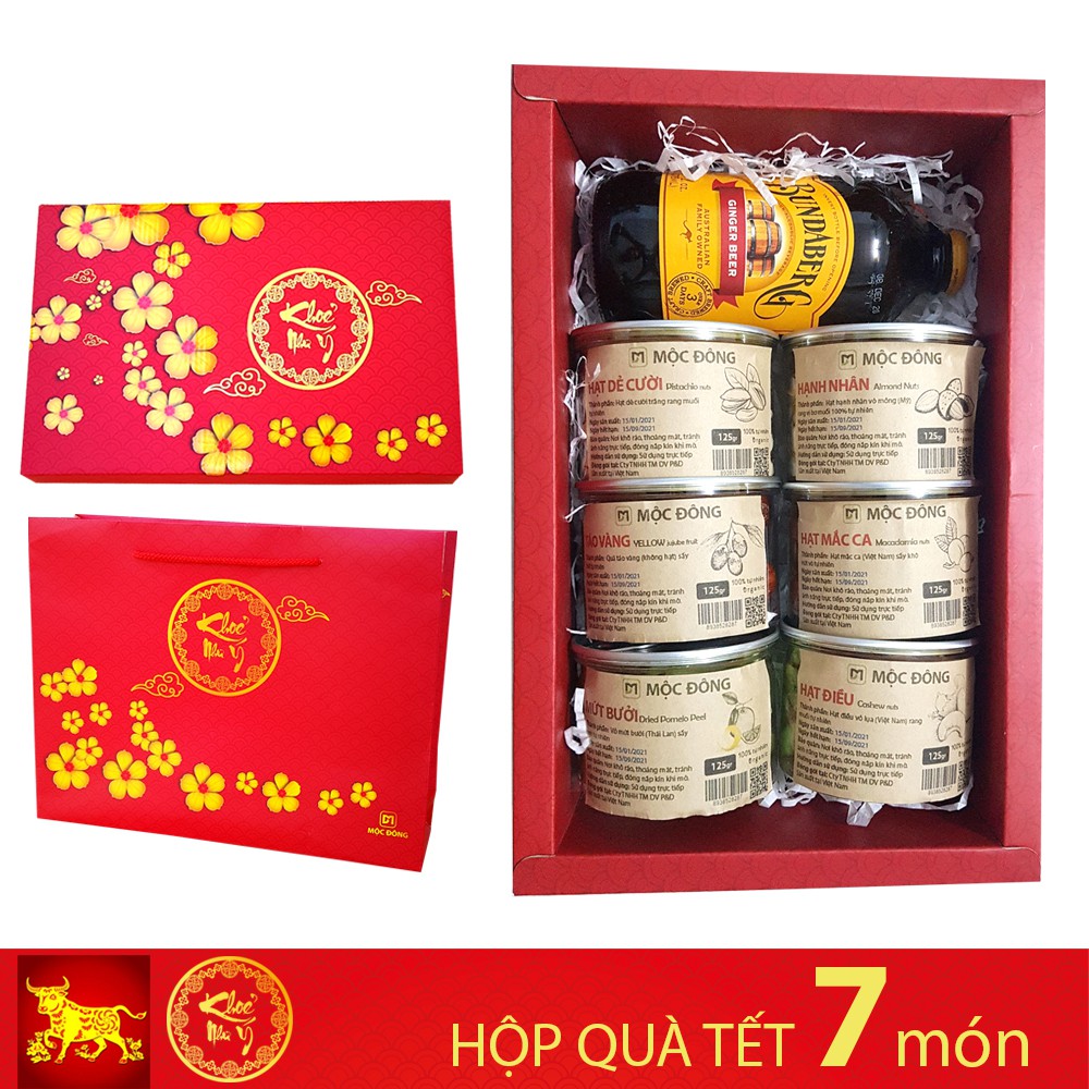 Hộp quà Tết 7 món Nước Ép, Táo Vàng, Mứt Bưởi Thái, Hạt Hạnh nhân, Hạt Mắc Ca, Hạt Điều lụa, Hạt Dẻ Cười | BigBuy360 - bigbuy360.vn