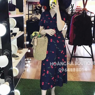 [Xả hàng]Đầm quả Cherry vạt chéo