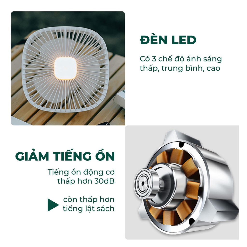 Quạt mini tích điện cao cấp, Quạt để bàn sạc tích điện kèm đèn tiện dụng hàng nội địa Trung