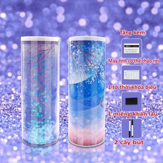 Hộp bút đa năng có kim tuyến (kèm máy tính+ gương soi+ bảng trắng nhỏ+ 2 chiếc bút viết bảng trắng )