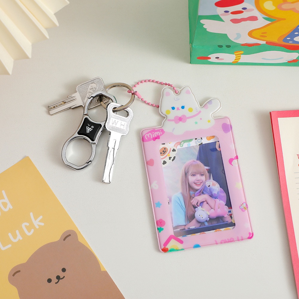 Card Holder Túi Đựng Thẻ Ảnh PVC Kèm Dây Bi Mimi Cat