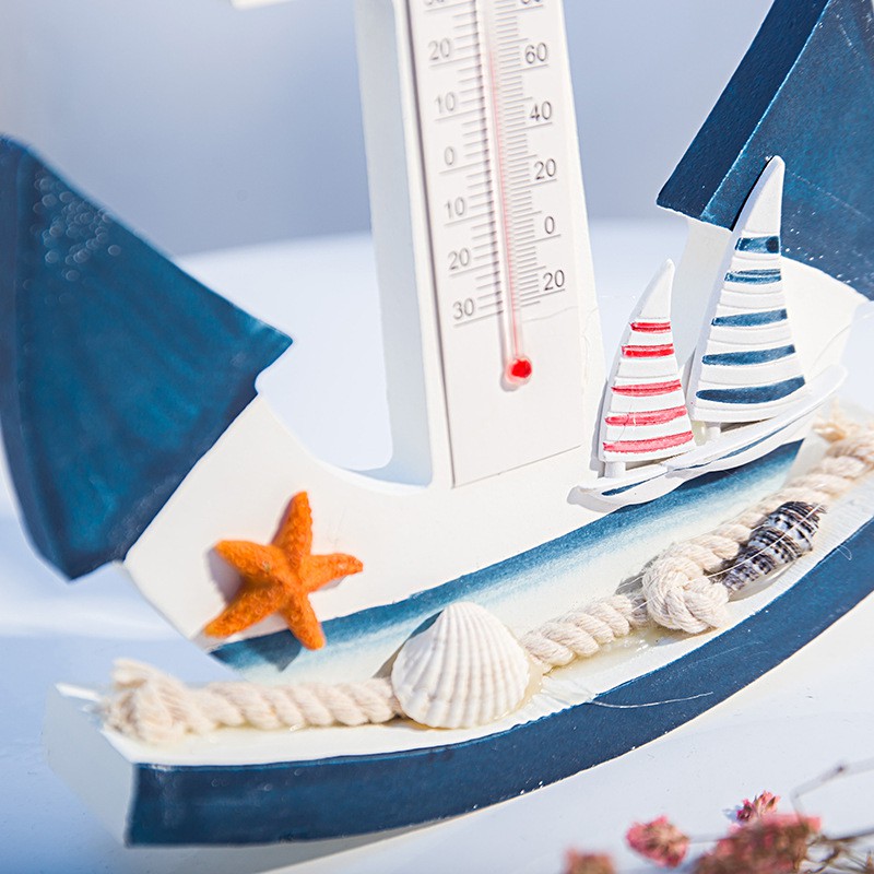 Mỏ neo trang trí có nhiệt kế để bàn size 21cm - Decor đồ trang trí theo phong cách biển Địa Trung Hải