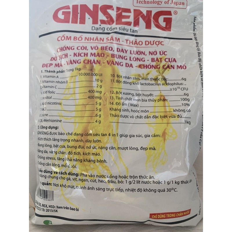 100g Ginseng - bung lông, bật cựa, đỏ tích, kích mào, chống cắn mổ