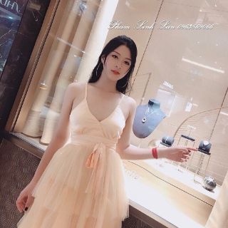 Đầm voal phối lưới 2 dây
