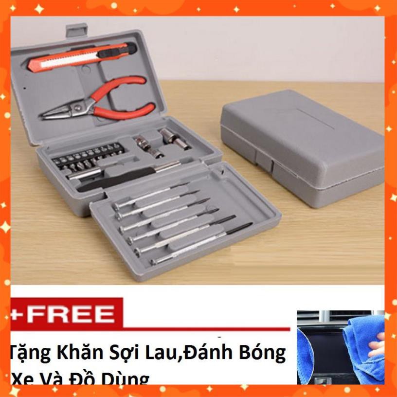 Bộ dụng cụ đồ nghề sửa chữa đa năng 24 món (Ghi ) 206075 tặng khăn lau đa năng [SKM]
