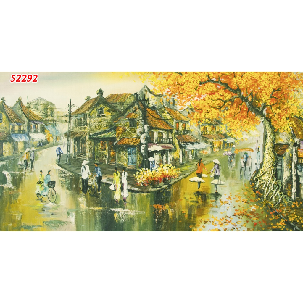 Tranh Làng Quê Việt Nam Thời Xa Xưa nhiều kích thước, làm theo yêu cầu, không giời hạn kích thước