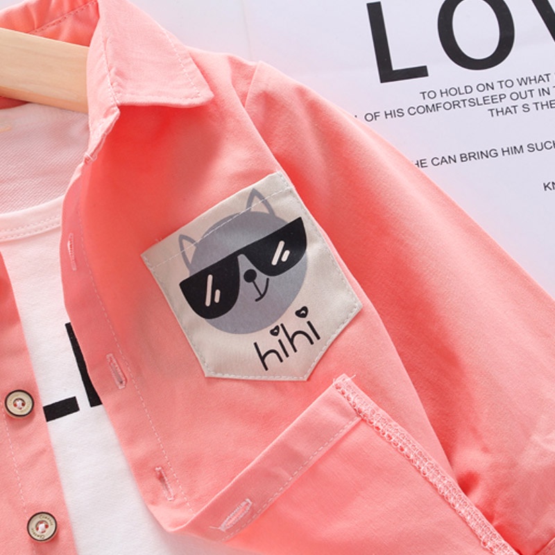 BEAR LEADER Bộ 3 Món Áo Sơ Mi In Chữ + Quần Dài Màu Trơn Thời Trang Mùa Thu Cho Bé Trai