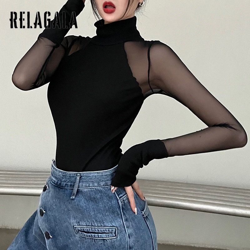 Bộ Áo Liền Quần Cổ Lọ Vải Lưới Màu Trơn Xuyên Thấu Thời Trang Quyến Rũ Cho Nữ 2022 | BigBuy360 - bigbuy360.vn