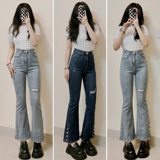 Quần Jeans Loe Đóng Nút Lai Quần Rách Xước