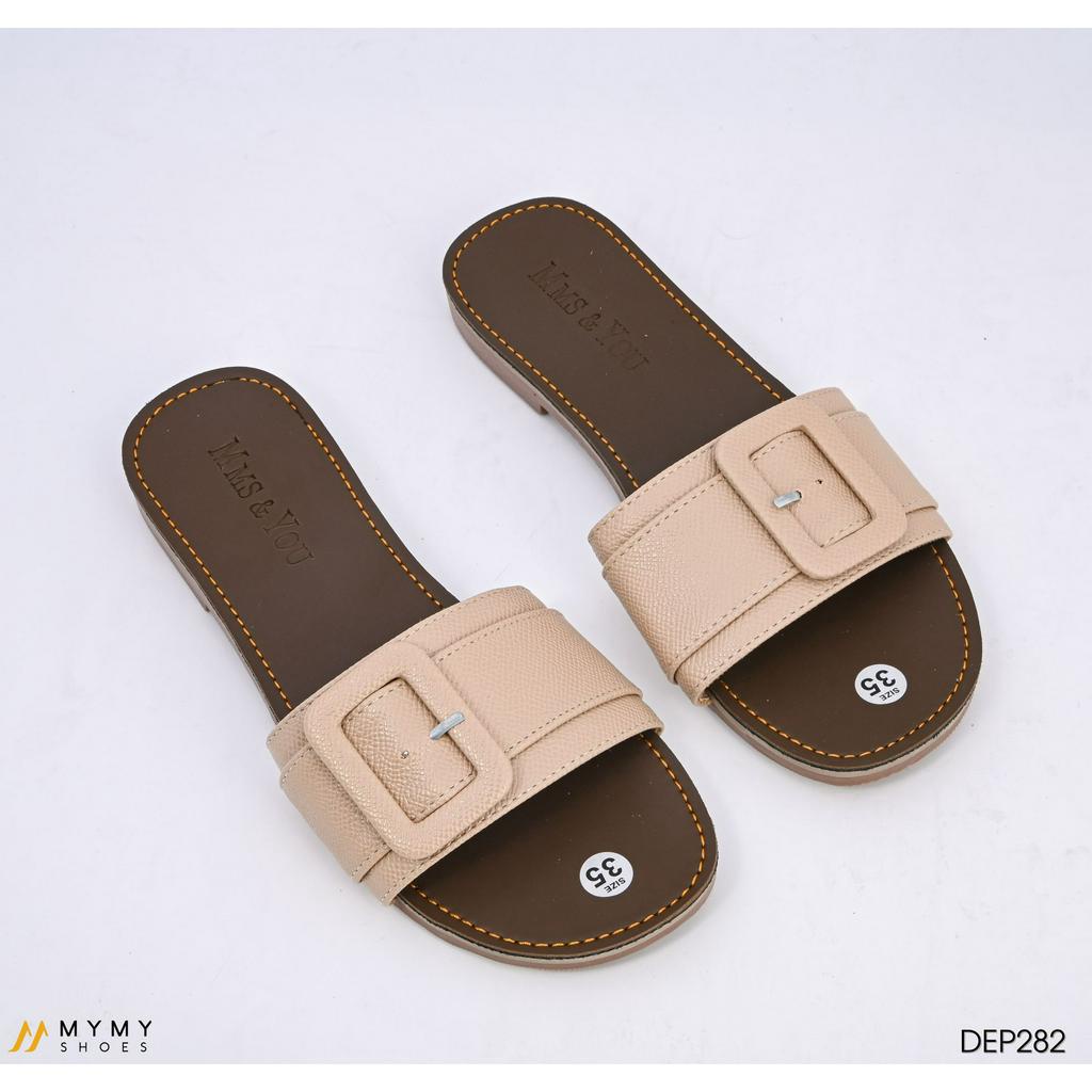 Dép nữ đế bệt dép sandal quai ngang đế kếp màu đen, kem , trắng MyMyshoes dép 282