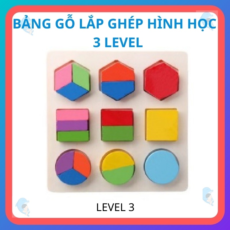 Bảng Gỗ Lắp Ghép Hình Học 3 Level Giúp Bé Phát Triển Khả Năng Nhận Biết Hình Khối Màu Sắc