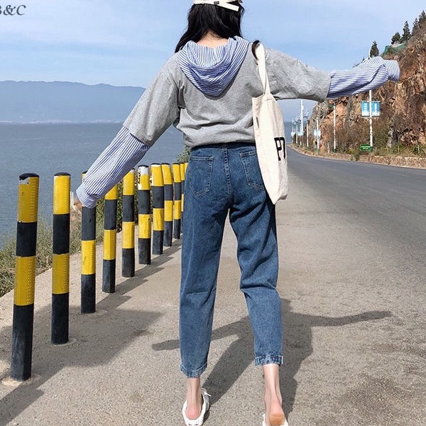 Ulzzang Wild Women Jeans Button Long Pants Slim | BigBuy360 - bigbuy360.vn