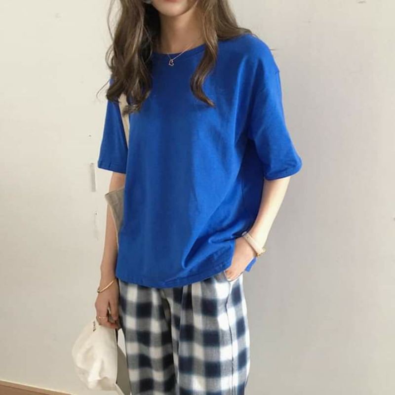 Áo thun tay lỡ Unisex MÀU XANH BÍCH, áo phông form rộng