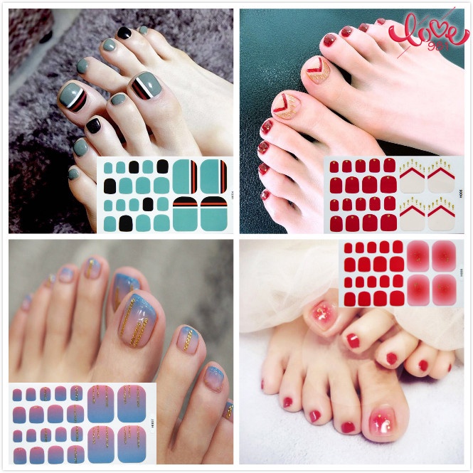 Miếng Dán Trang Trí Móng Chân Họa Tiết Hoạt Hình Màu Trơn Không Thấm Nước