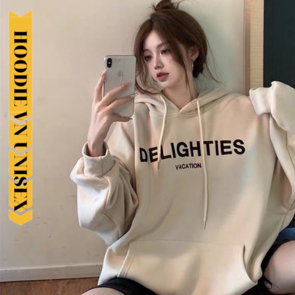Áo hoodie nam nữ from rộng Unisex chất nỉ siêu dày dặn in chữ DELIGHTIES áo khoác hoodie [M3]