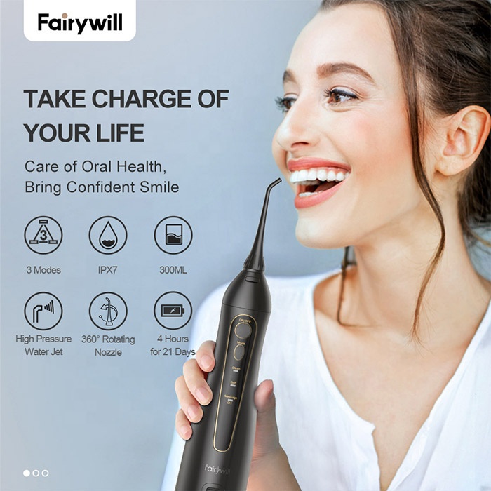 Máy Tăm Nước Cầm Tay Fairywill FW5020E Làm Sạch Răng Hiệu Quả Với Nhiều đầu tăm sử dụng trong 2 năm NK20