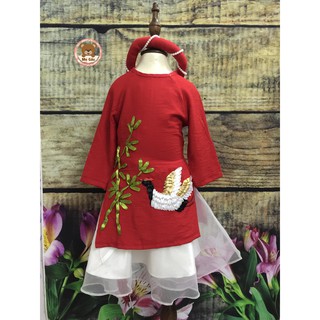SET ÁO DÀI THÊU RUY BĂNG HÌNH HẠC CHO BÉ GÁI