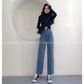 9060 | QUẦN JEANS SUÔNG NỮ HÀN QUỐC GẬP GẤU