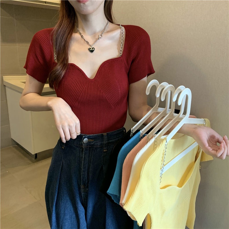Áo Thun Ngắn Tay Cổ Vuông Phong Cách Mới Mùa Hè Cho Nữ