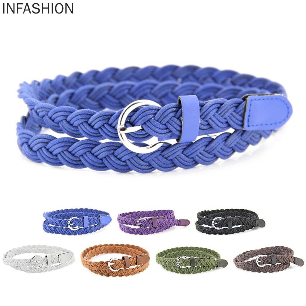 Thắt lưng da PU dạng bện màu kẹo độc đáo cho nữ