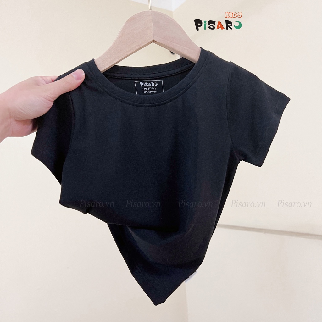 Áo phông trơn cộc tay trẻ em Pisaro Kids, áo thun cotton 100% bé trai bé gái mềm mại cao cấp