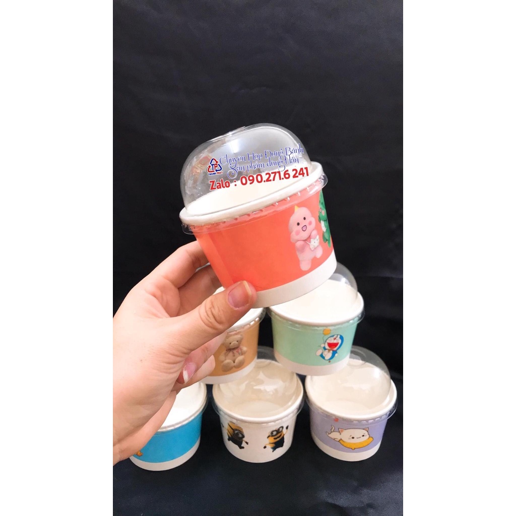 50 Ly kem nắp cầu 200ml đựng kem , đựng bông lan trứng muối mini