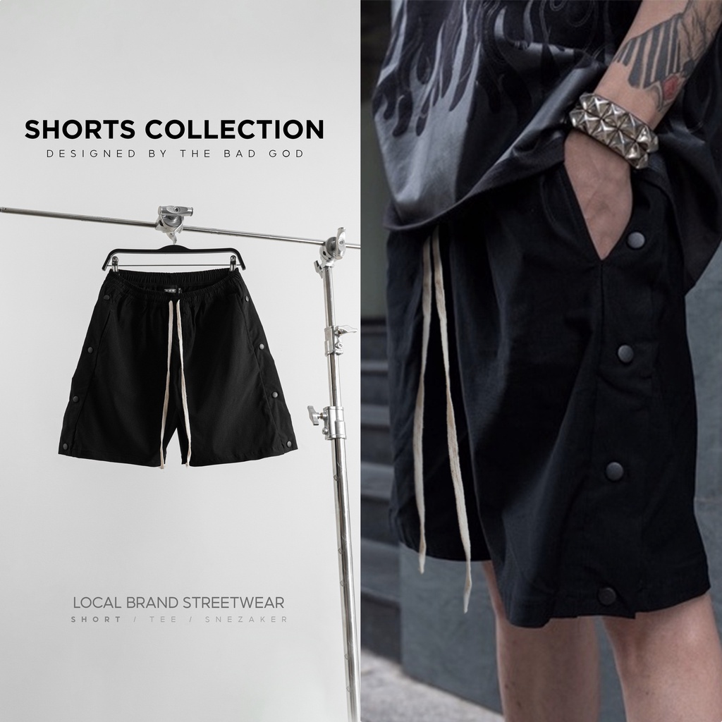 Quần shorts The Bad God Buttons kaki