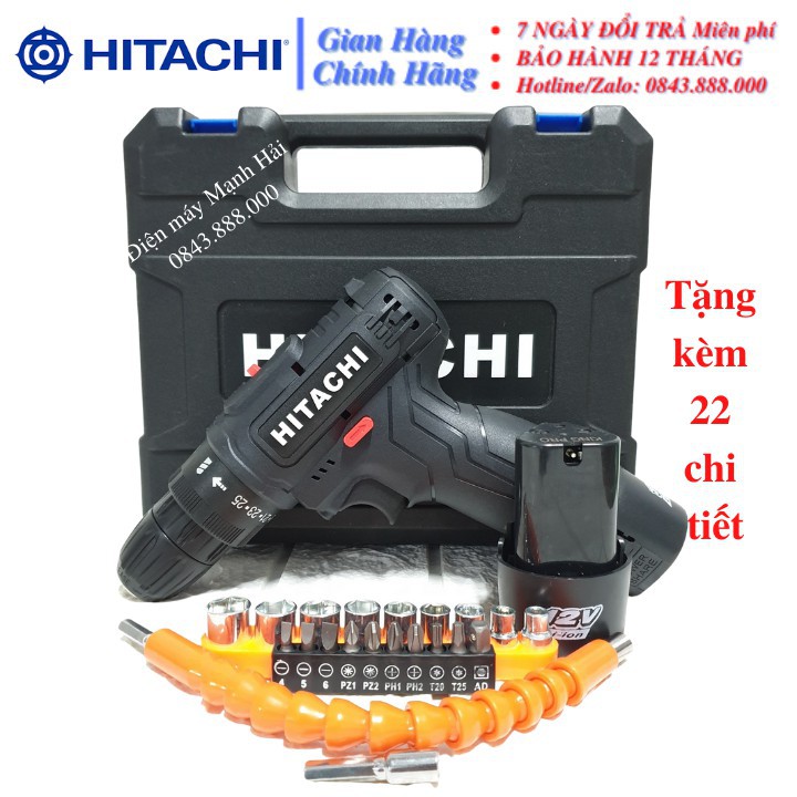 [CHÍNH HÃNG] Máy khoan pin HITACHI 12V, Bắn Vít, Vặn vít - Khoan cầm tay 2 cấp tốc độ, 100% đồng, Siêu bền, Có Đèn