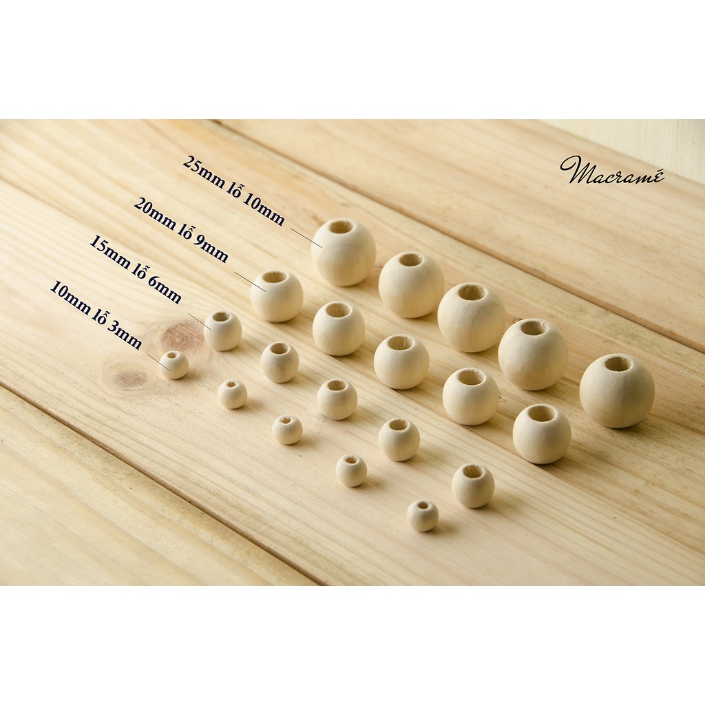 50 Hạt gỗ mộc tự nhiên DIY 10mm, 15mm_wooden beads_ Phụ kiện Macrame