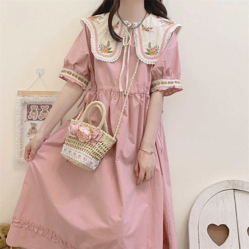 Đầm Nữ Tay Ngắn Thêu Hoa Thời Trang Thanh Lịch
