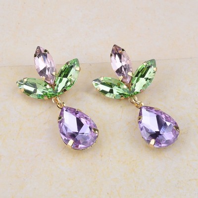 Khuyên tai Pinkdudu PD716 dáng thả đính đá pha lê kiểu hoa phong cách boho thời trang cho nữ