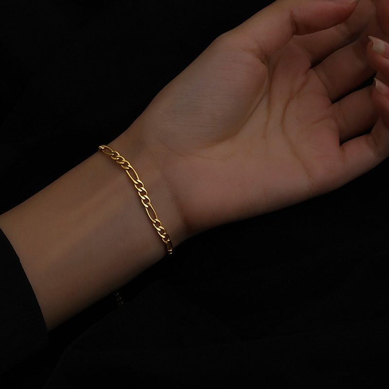 Vnox Vòng tay mạ vàng thiết kế mắc xích bản rộng 5mm dành cho nam nữ