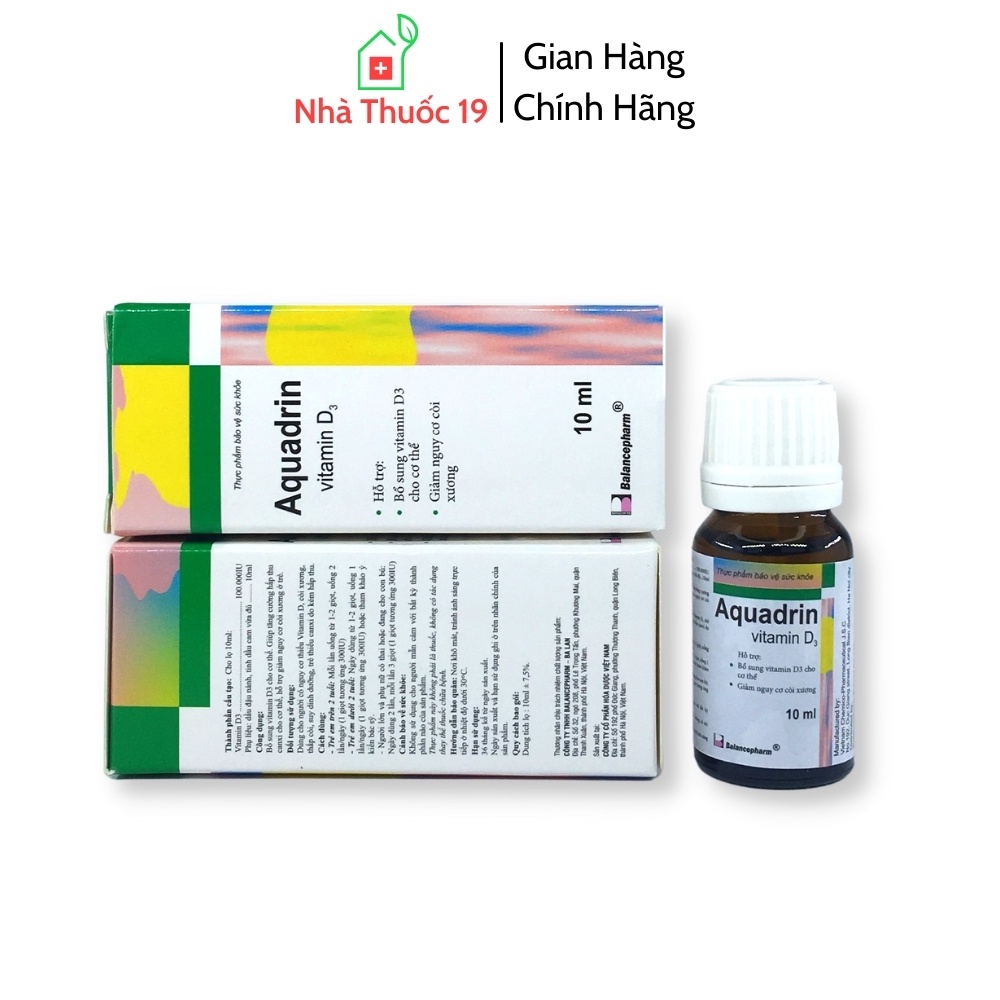 Vitamin D3 Nhỏ Giọt Hàng Ngày Cho Bé, Aquadrin Vitamin D3 Bổ Sung Vitamin D Giảm Nguy Cơ Còi Xương Cho Trẻ (Lọ 10ml)