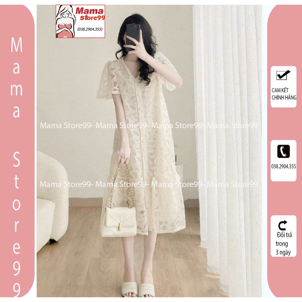 Váy Bầu Thiết Kế Công Sở Dự Tiệc. Đầm Bầu Cổ Tim Họa Tiết Ren Hoa Cao Cấp Sang Chảnh Tay Ngắn HN0278 Mama Store99