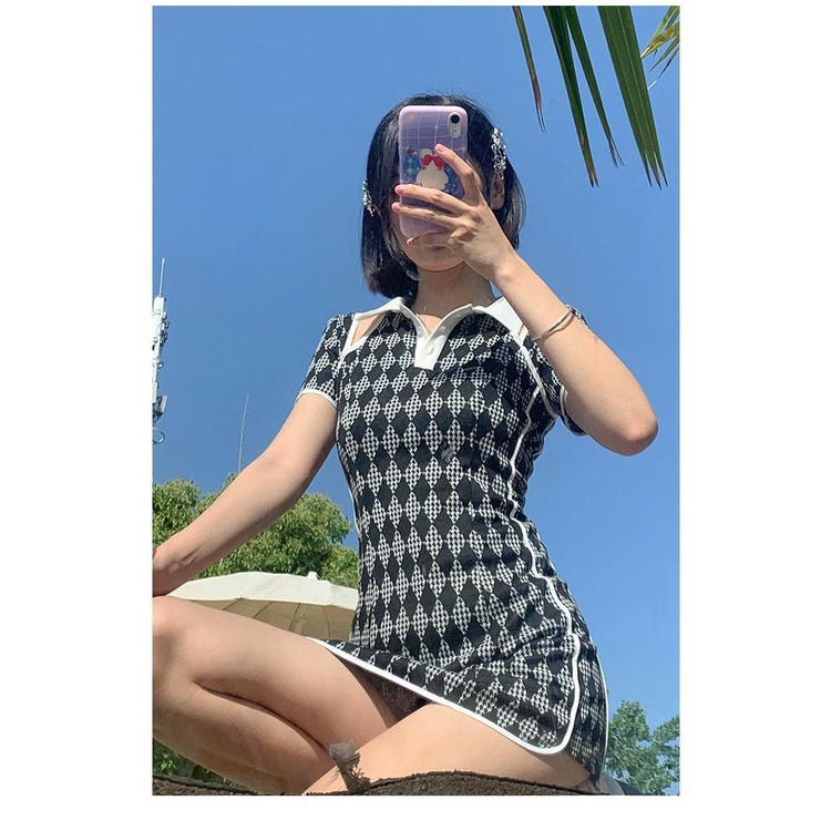 Đầm Ngắn Tay Cổ POLO Thiết Kế Khoét Lỗ Thời Trang Mùa Hè Hàng Mới 2021 Dành Cho Bạn Nữ