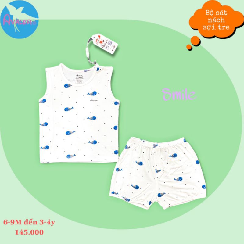 Avaler - Bộ cộc cài vai, bộ ba lỗ, sát nách cho bé 6m-4y vải sợi tre mềm mượt