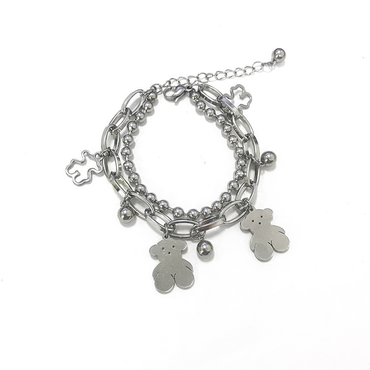 Vòng tay thép titan hai lớp hình gấu gummy thời trang phong cách Hàn quốc cho nam và nữ