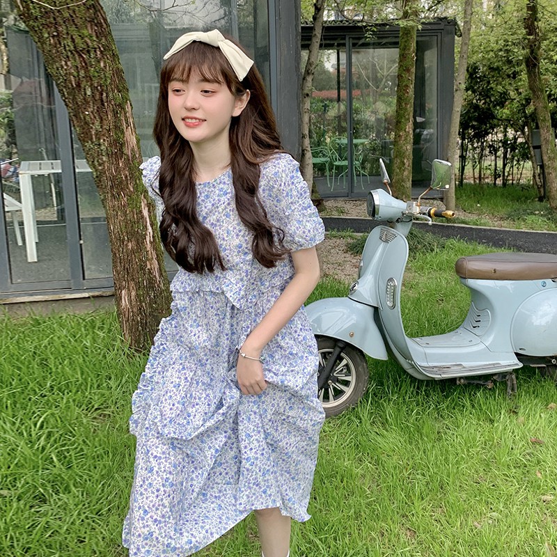 Đầm Maxi Hoa Tay bồng Ngọt ngào Thanh lịch Ngắn tay Mùa Hè Váy Maxi dài Tiểu thư Tay phồng Dễ thương | BigBuy360 - bigbuy360.vn